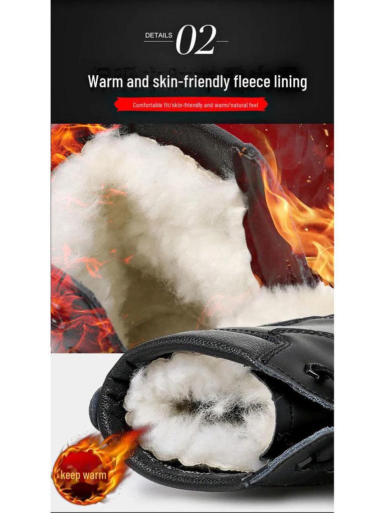 Men's Genuine Leather Snow Boots, Cowhide, Lace-Up Martin Style, Thick Wool for Winter Warmth