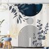 Bohemian Navy Shower Curtain Mid-Century Modern Abstract Gold Foil Geometric Tropical Bathroom Decor Neutral Arch Waterproof