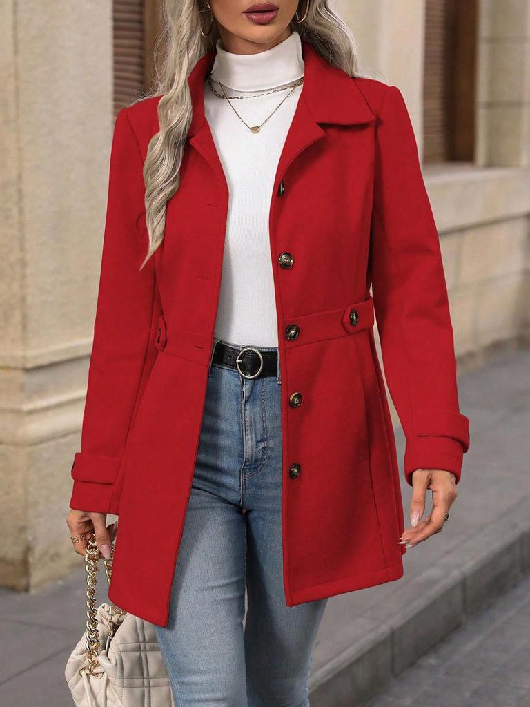 2025 Autumn/Winter Slimming Mid-Length Wool Coat with Lapel and Button Detail