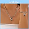 Unique Irregular Shape Alloy Pendant Choker And Wristlet Set With Line Detailing For Females