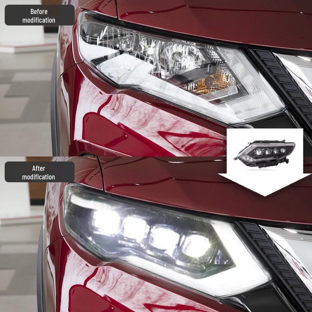 LED Crystal Projector Headlight Assembly for 17-22 Nissan X-Trail: DRL & Flowing Turn Signals