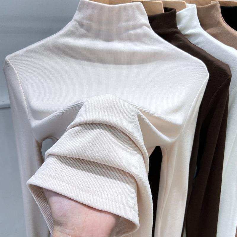 Women Half Turtleneck Long Sleeve Slim Fit Ribbed Thermal Base T Shirt Top