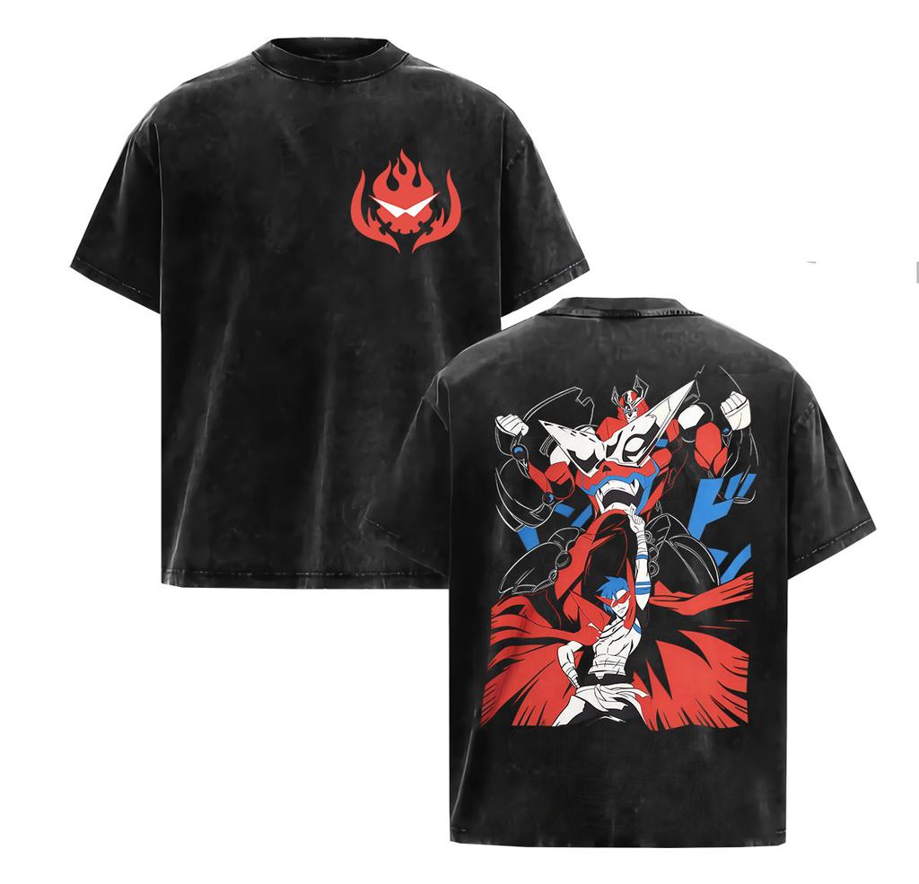Vintage Washed Anime Tengen Toppa Gurren Lagann Graphic T Shirt Unisexs Oversized Harajuku Fashion Short Sleeve Tshirt Streetwear