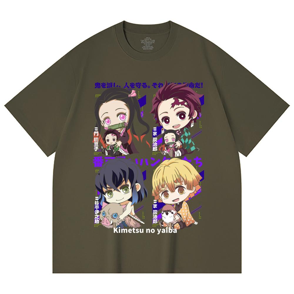 230 Gsm 100% Cotton Demon Slayer V80 Hashiras Chibi Print Unisex Heavy Cotton T Shirt