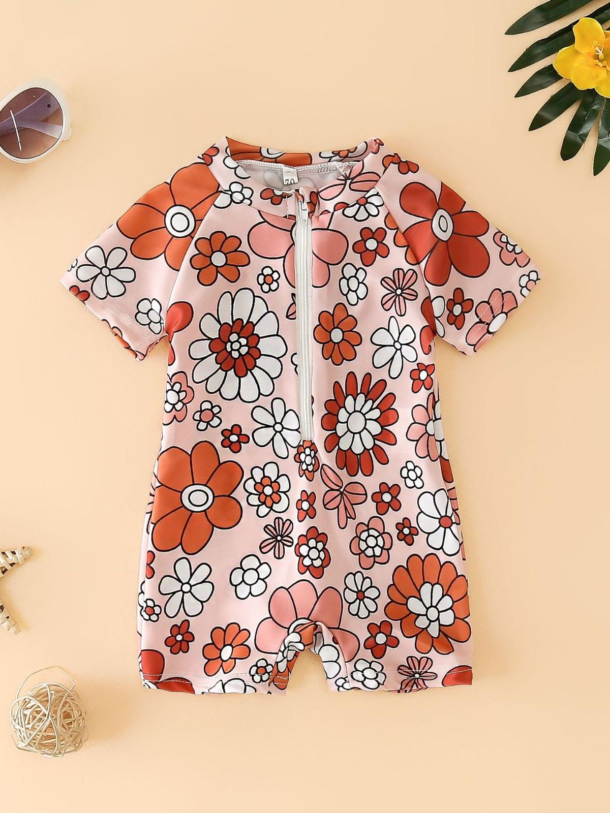 

Girl s Flower Full Print One-piece Swimsuit, Baby Girl s Half Open One-piece Swimsuit, Children s Swimsuit 90 розовый