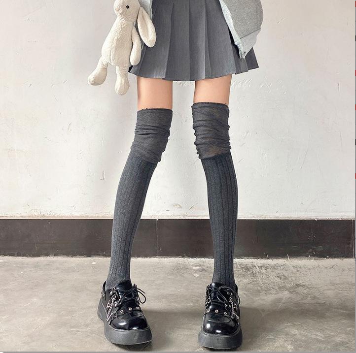 

Носки выше колена Off-White в японском стиле пэчворк: Осенне-зимние чулки выше колена JK One Size серый