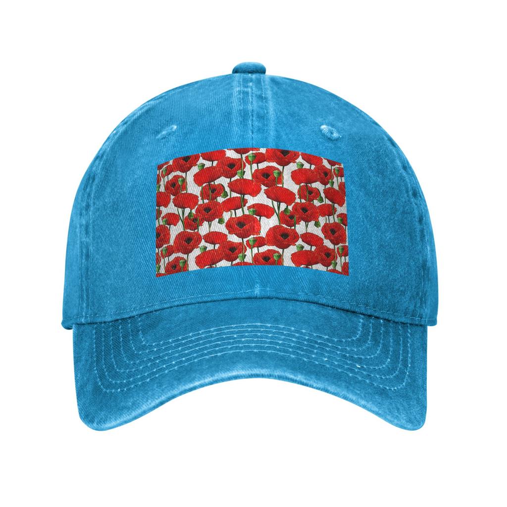Poppy Pattern Washed Denim Cap Casual Baseball Caps Adjustable Hat Summer Unisex Baseball Hats