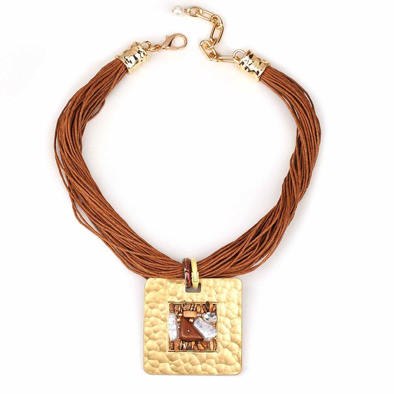 Statement Vintage Necklace with Square Pendant for Women Girl Trendy Wedding Party Jewelry