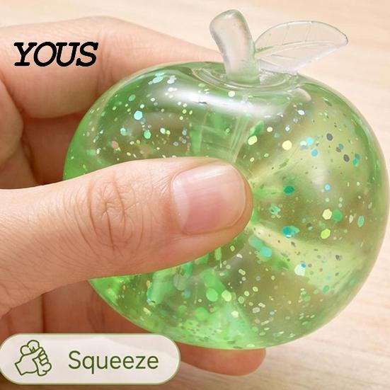 Sensory Fidget Toys for Anxiety Maltose Glitter Apple Squeeze Stress Ball, Soft TPR Slow Rising Decompression Study Toy Relief, Cute Fruit Adults Kids