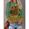 Womens Loose Fit Long Sleeve Round Neck Tee With 3D Peacock Cat Print - Milk Silk Fabric 2025 Casual Top