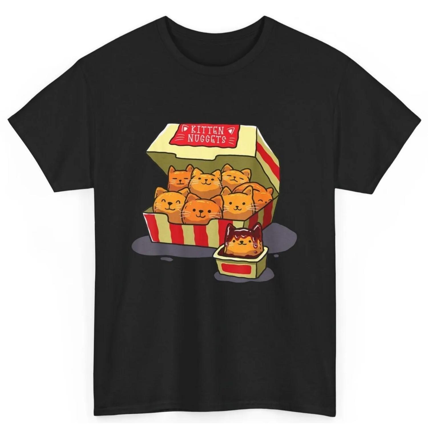 Kitten Nuggets Food Pun Cat Lover Chicken T Shirt S чёрный