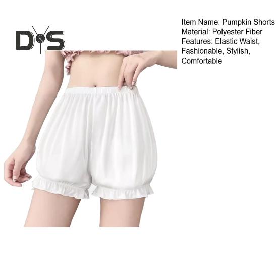 Bloomers Lolita Femininos Seda Gelo Babados Shorts Abóbora Cintura Elástica Shorts de Segurança Mini Boxers Calças de Segurança