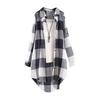 Women's Plaid Long Sleeve Sun Protection Shirt – Loose, Plus Size, Cotton Linen Jacket