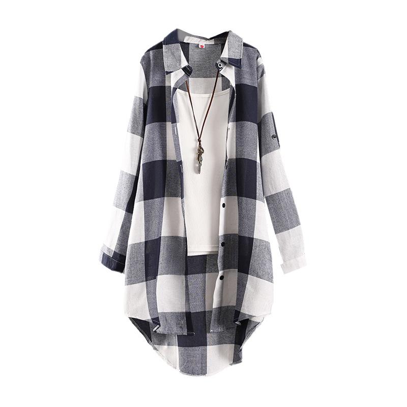 Women's Plaid Long Sleeve Sun Protection Shirt – Loose, Plus Size, Cotton Linen Jacket