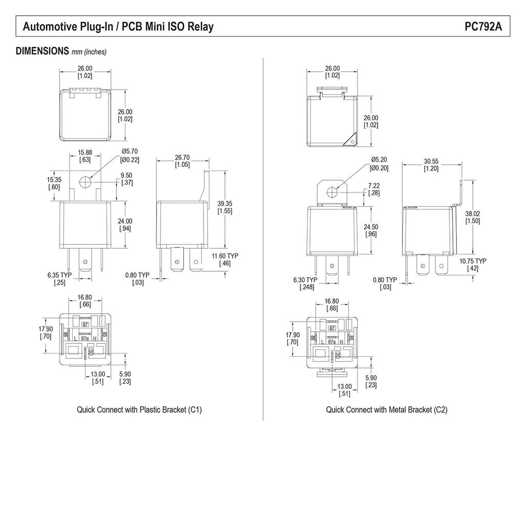 (2PCS) PC792A-1C-C1-12S-RN-X Relay Automotive SPDT 40A 12V