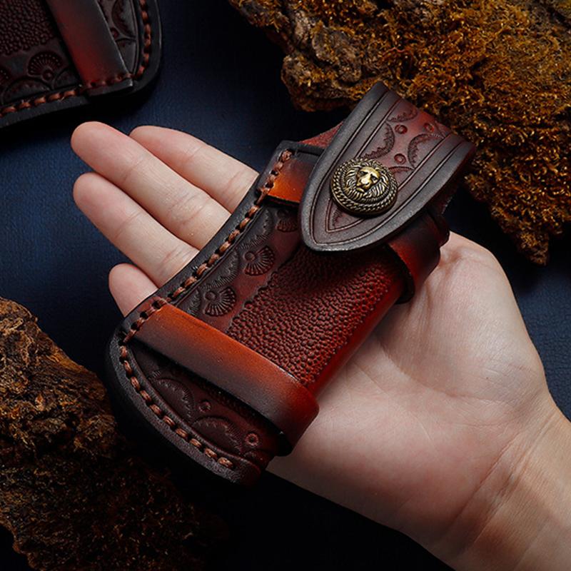 1pc Top Layer Leather Folding Knife Cover Tool Flashlight Belt Loop Case Holder Fruit Knife Sheath Hunt Camp for Outdoor/Kitchen