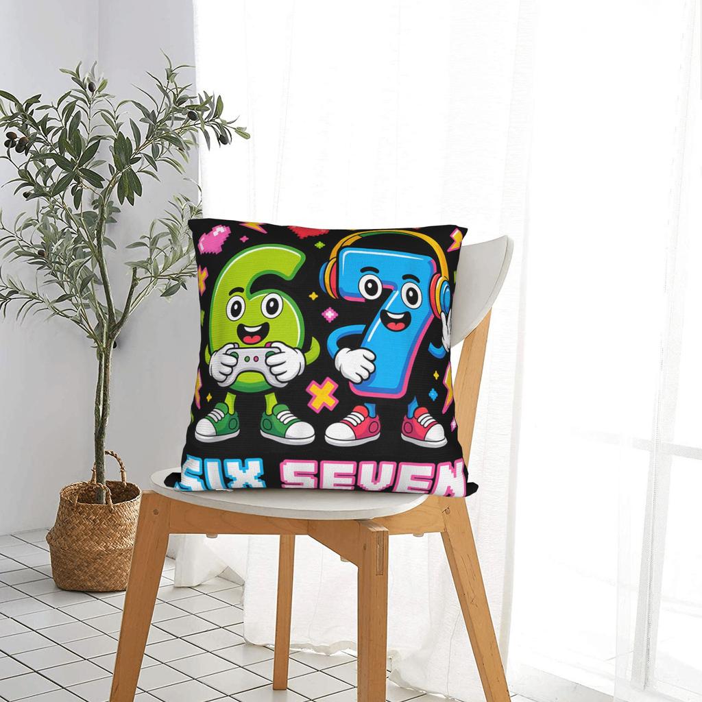 67 Six Seven 6-7 Italian Brainrot Gaming Meme Squad Pillow Case Soft Pillow Cover For Sofa Couch Bed Living Room Cushion Cover