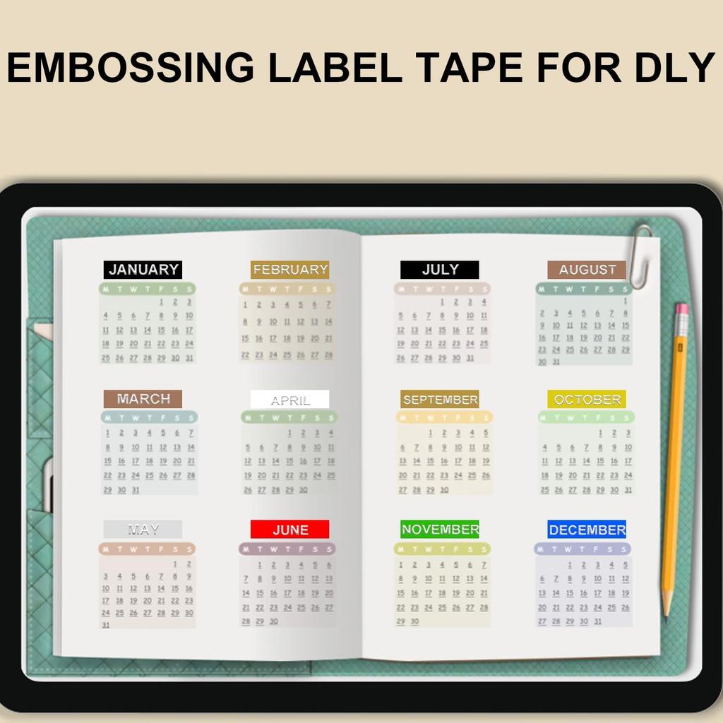 Embossing Label Maker Machine with 6 Tapes, Old School Embosser Labeler with 6 Rolls 3D Embossing Label Waterproof for Office and DIY- Purple