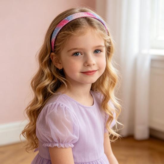 Bandeau pour fille avec peigne à dents lisses et arc anti-glisse Couleur dégradé arc-en-ciel Décoration Cœurs Étoiles Serre-tête