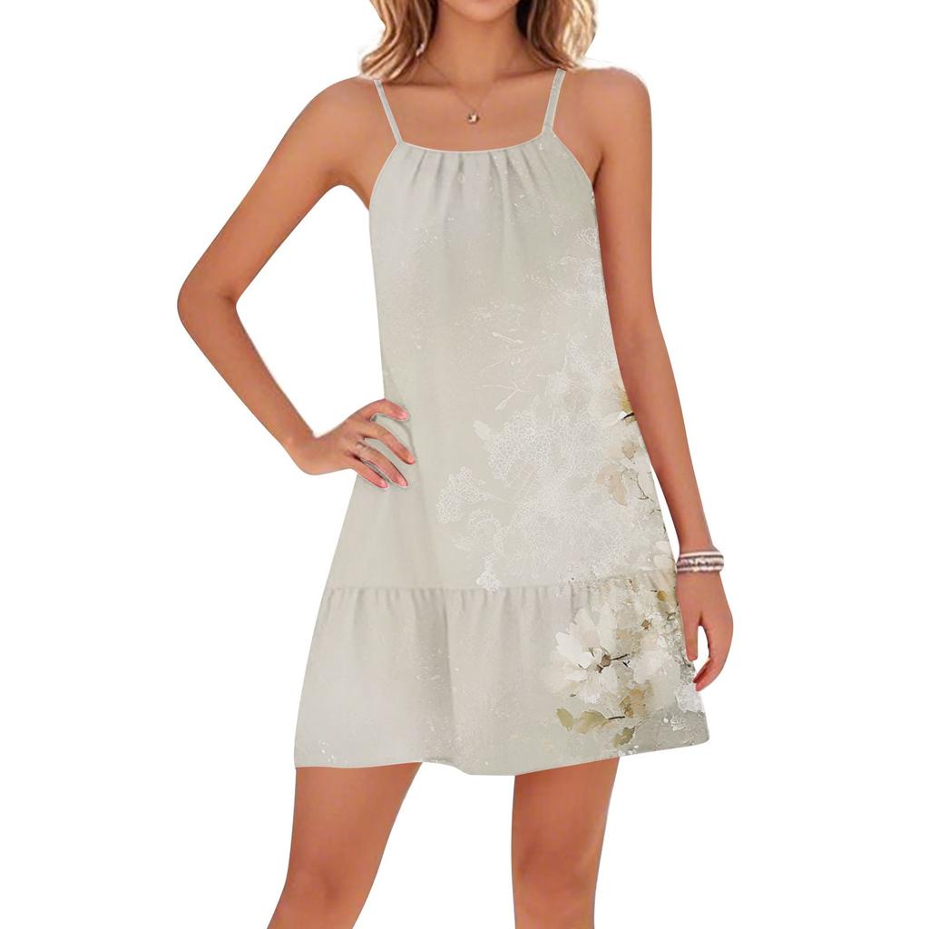 Vestidos casuais femininos com decote redondo e alças ajustáveis, costas nuas, para praia