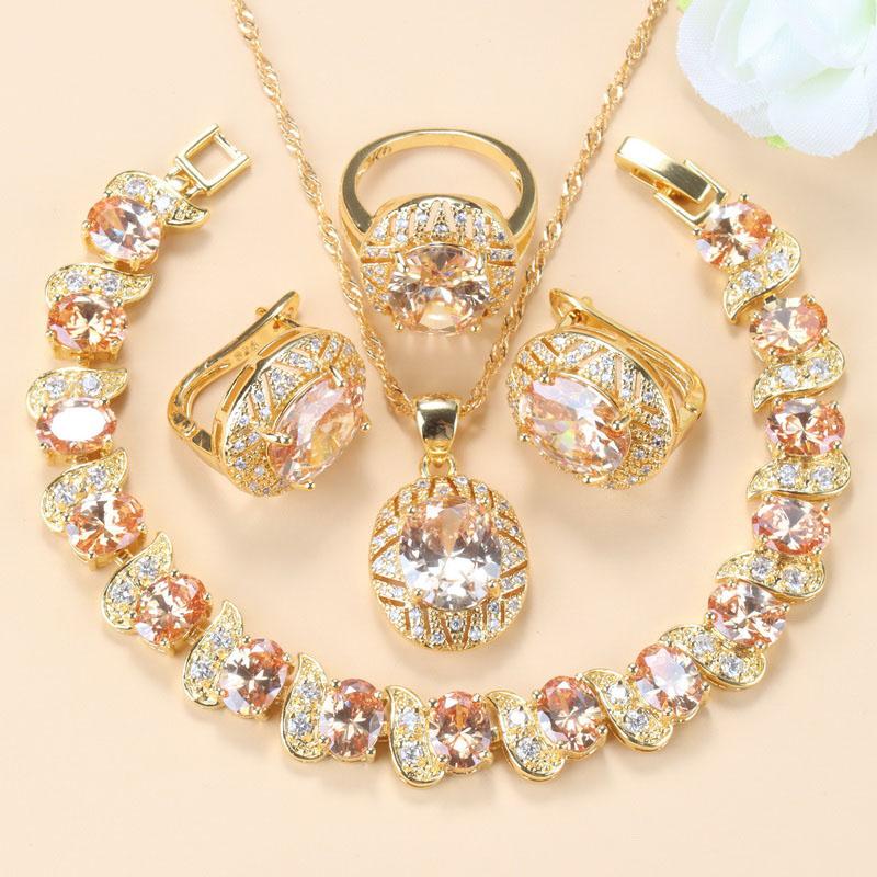 10-Colors Zircon Big Jewelry Sets Necklace And Clip Earrings Bridal Sets For Women African  Gold Plated Wedding Accessories