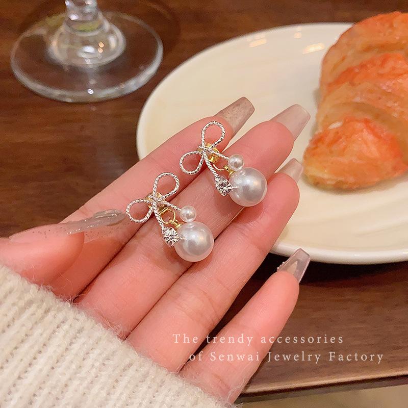 Корейские серьги-гвоздики с жемчугом в виде бантов женские в стиле Ins сладкий нишевый дизайн простые серьги