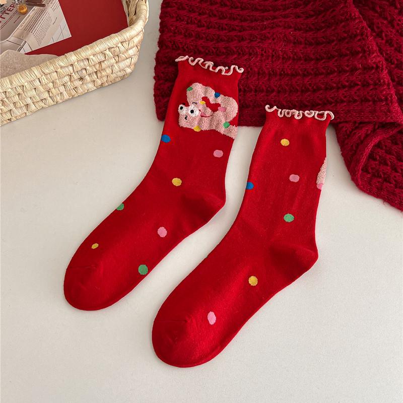 Women's Christmas Red Cartoon Mid-Calf Socks for Autumn and Winter