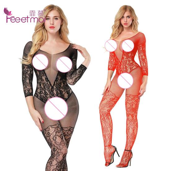 Krajkové spodní prádlo Sexy Žhavá erotická síťovina bez rozkroku Babydoll Noční prádlo Ženy Bodystocking Sexy průsvitné body
