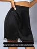 Autumn Silk Imitation Black Satin Skirt with Lace Trim - Women's Stylish & Sexy 