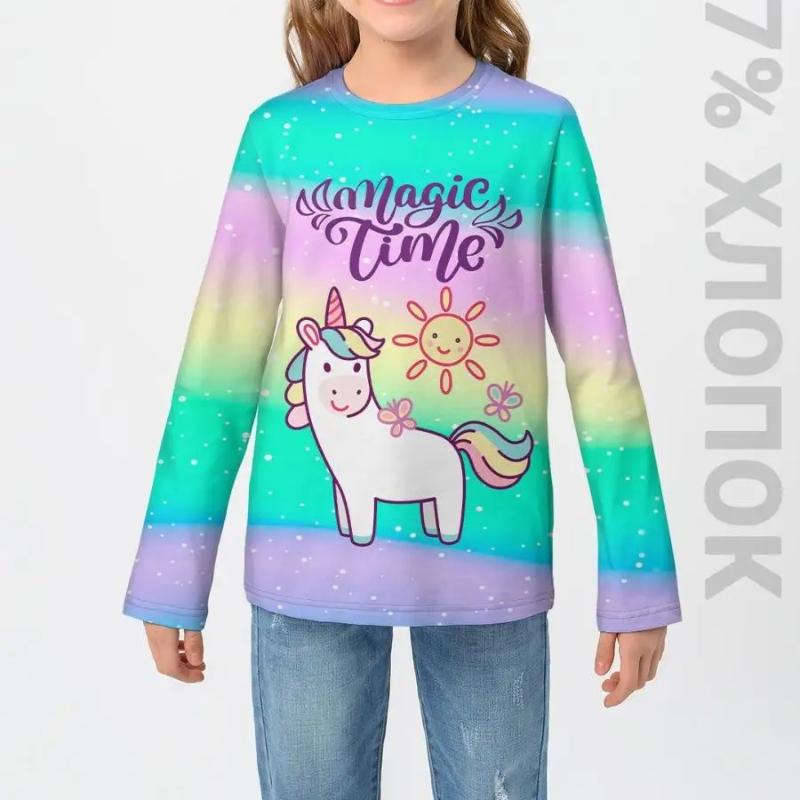 Children's Unicorn Print Tie Dye Cute T-shirts Boys Long Sleeved Fashionable Soft Comfortable Top