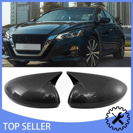 Pair For Nissan Sentra Altima 2019-2024 Carbon Black Rearview Mirror Cover Caps