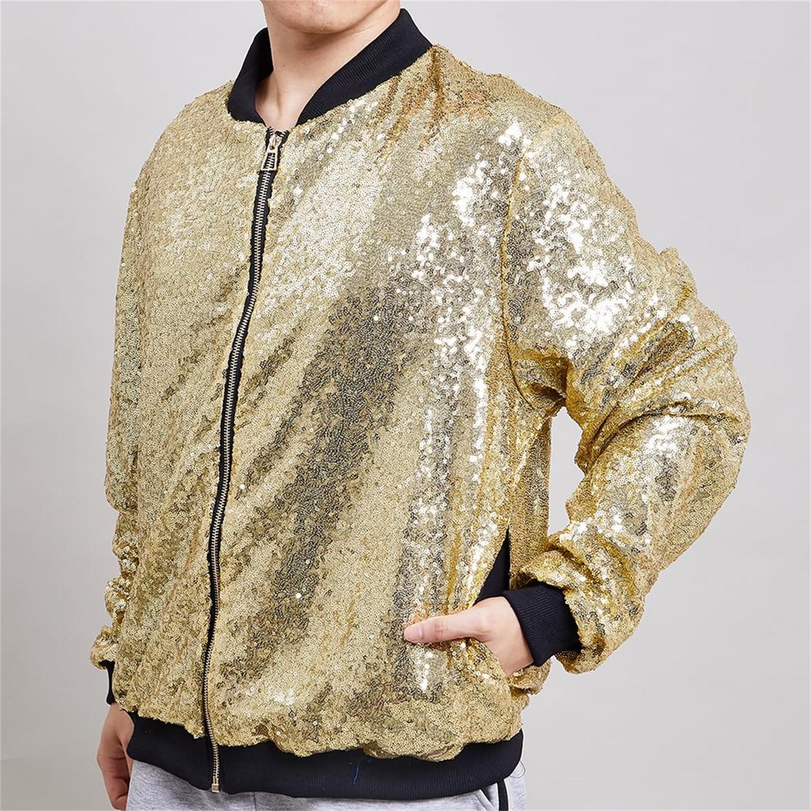 

Мужская куртка с пайетками, праздничное пальто, праздничный наряд, флип-бейсбольная форма с пайетками для концерта L золотой