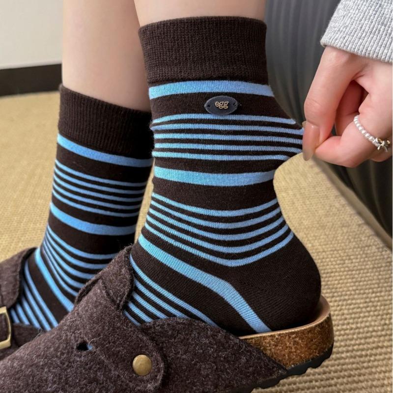 Women's New Autumn and Winter Color Striped Boneless All In One Drum Pile Cotton Socks