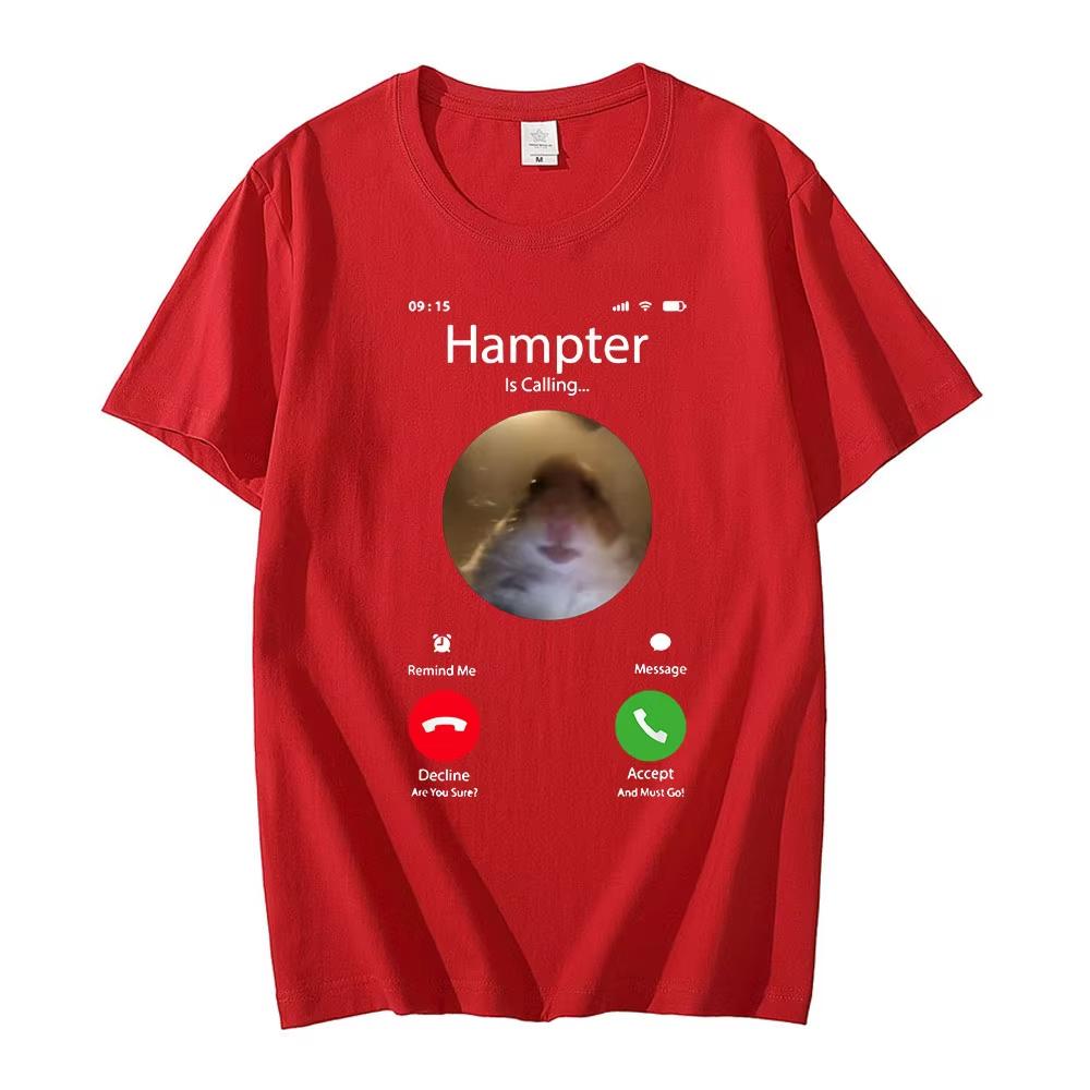 Dank Meme Hamster Looking At the Front Camera Hampter Calling T-shirt Mode Short Sleeve T-shirts Oversized Streetwear Unisex