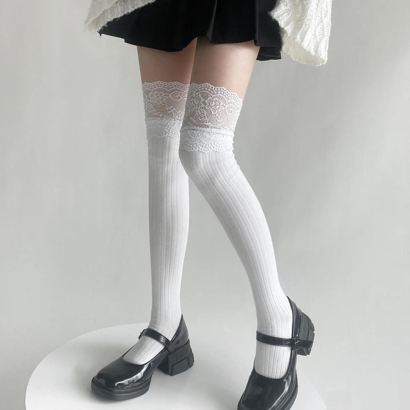 

Autumn Winter Women Stockings Japanese Fashion Solid Color Thigh High Socks Lolita Lacework Knee High Socks Thigh High Stockings High Quality One Size