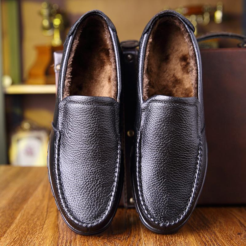 2025 direct sales winter warm and cotton first-layer cowhide men's single shoes genuine leather men's shoes lazy one-pedal men's leather shoes