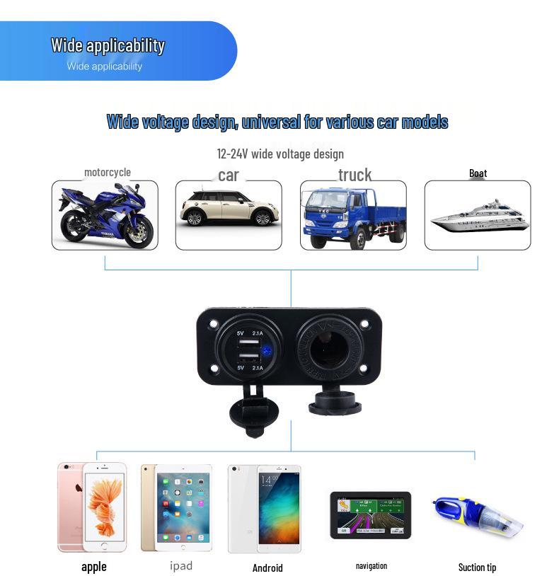Dual USB Car Charger for Vehicles & Boats (12-24V)