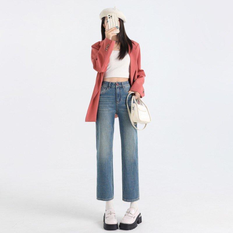 Samtjeans für Damen Winter Straight Jeans für Damen Herbst High-Waist Zigarettenhose für Damen Herbststil Slim und Klein