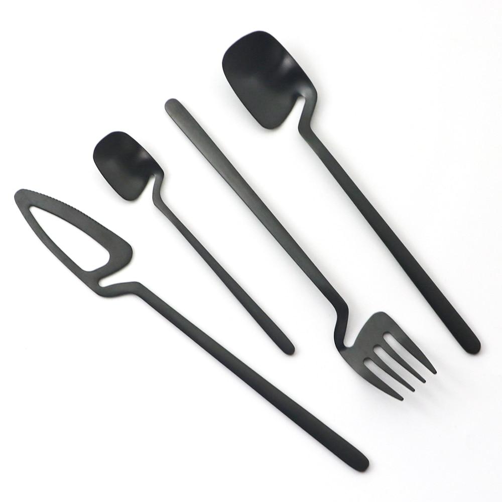 16Pcs Black Cutlery Set Knives Forks Tea Spoons Tableware Set Stainless Steel Matte Dinnerware Set Party Kitchen Silverware Flatware Set