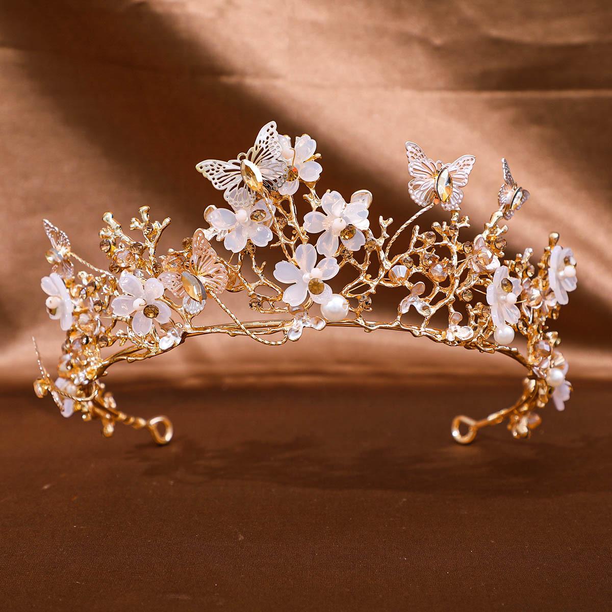 Europäischer Stil Brautkrone Kopfschmuck Handgefertigt Schmetterling Strass Stein Horse Eye Stirnband Zubehör Hochzeit Braut Reise Foto Haarschmuck brown