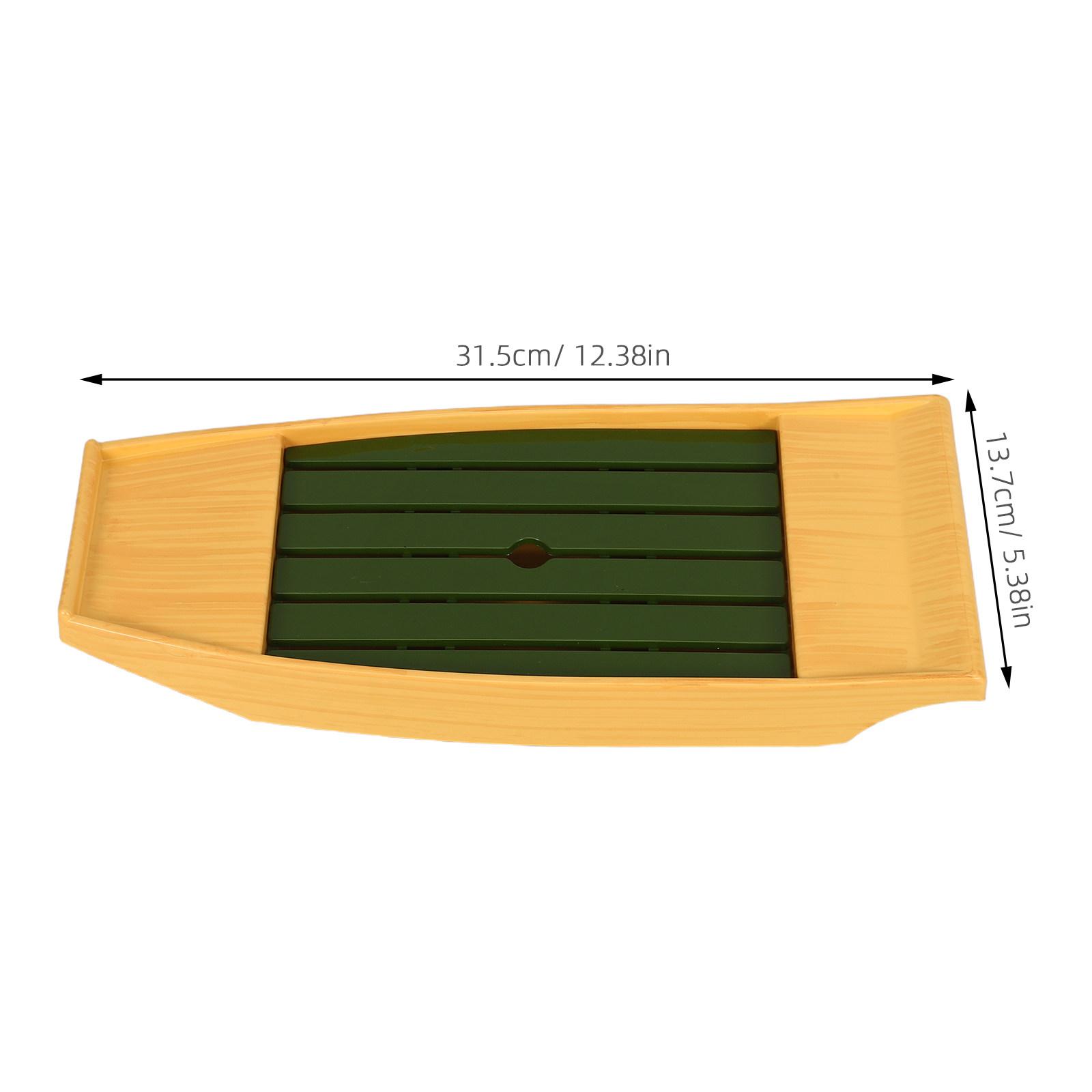 

Japanese Boat Shape Sushi Serving Platter Melamine Bamboo Look Sashimi Holder Sushi Display Tray Green for Home Dinner Parties жовтий