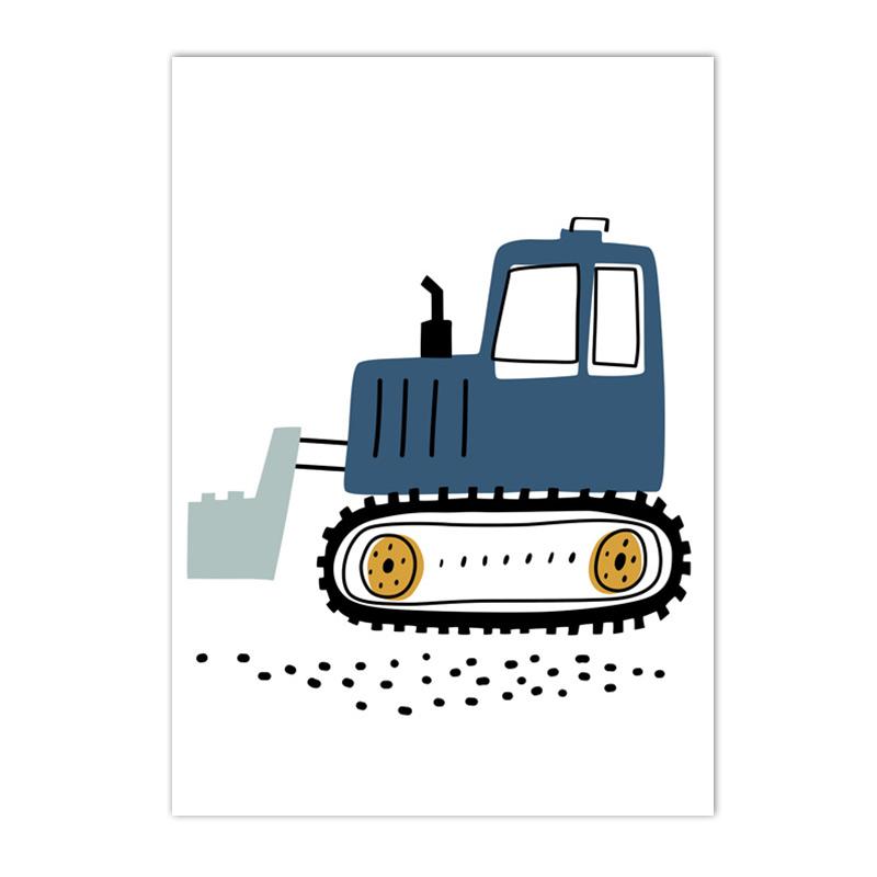 Kreslený Jeřáb Bagr Traktor Nákladní plakát Nástěnné umění Obraz na plátně Dětská školka Chlapci Obrázky Nordic Wall Print Room Decor