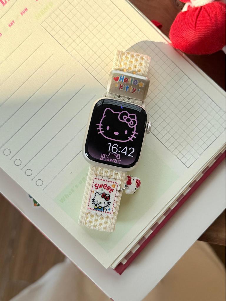 Compatible Apple S11 Watch Band: Breathable Woven Cartoon Pendant with Magnetic Buckle for iWatch 1098765SE