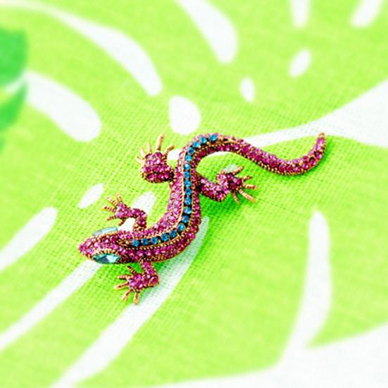 Unisex Brooch Pin Lizard Colorful Rhinestones Jewelry Vintage Long Lasting Blazer Brooch Clothes Decor