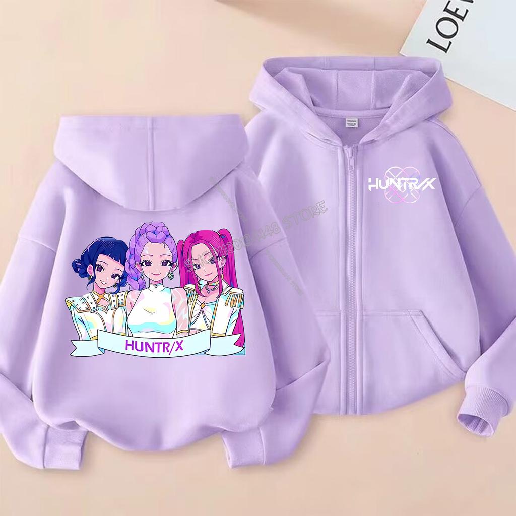 KPop Demon Hunters Φούτερ με Φερμουάρ Καρτούν Κορίτσια Παλτό Μόδα Λεπτά Ρούχα Μωβ Φθινοπωρινό Φούτερ Μπουφάν Παιδικό Anime Φούτερ Δώρο
