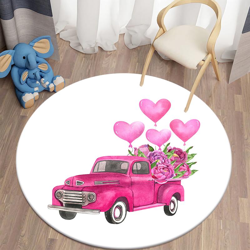 Valentine's Day Kawaii Printed Circular Carpet Home Living Room Bedroom Carpet Floor Decoration Anti Slip Floor Mat