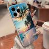 Beach Sunset Palm Tree Painted Soft Phone Case For iPhone 16E 15 16 14 13 12 11 Pro Max XS XR Max 7 8 16 Plus Shockproof Cover