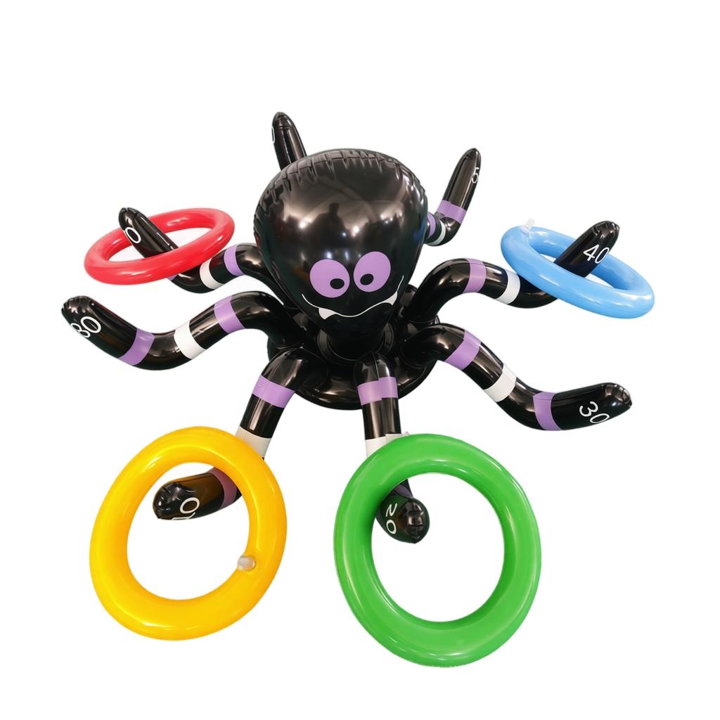Inflatable Spider Ring Toss Game Set with Large Spider and Multiple Toss Rings for Indoor Outdoor Party Activities Halloween Event Decorations