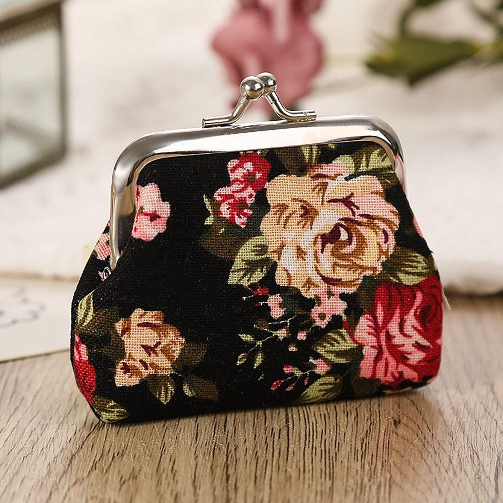 Vintage Floral Coin Purse Ethnic Style Iron Mouth Clip Change Money Organizers PU Cash Pouch Gift Bag