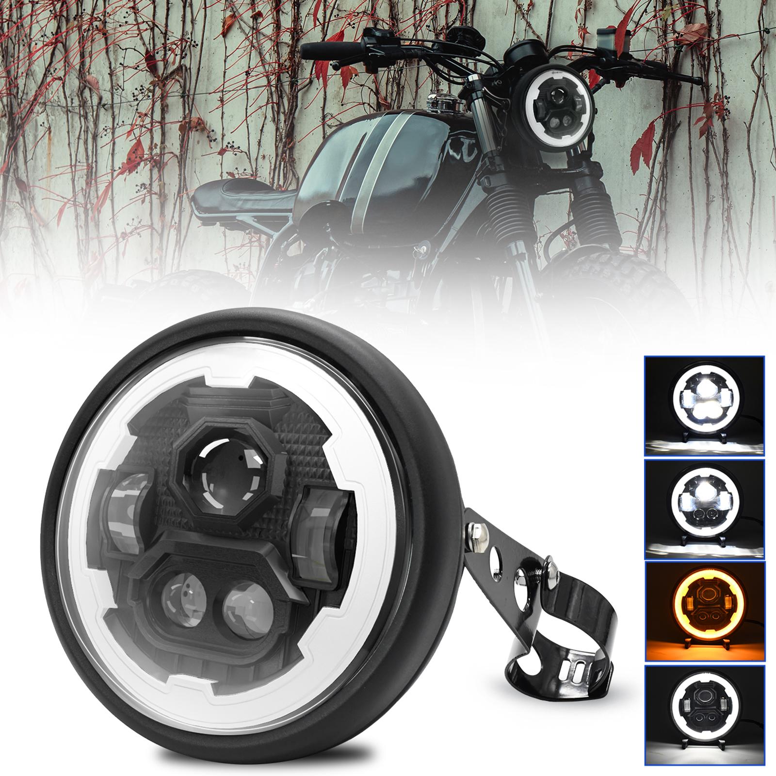 

7-дюймовая светодиодная фара для мотоцикла с корпусом ковша и указателем поворота дальнего и ближнего света DRL, угловыми глазами Type 1 чёрный